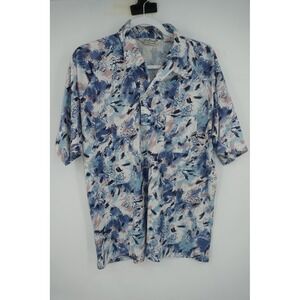 Vintage Lilly Dache Polo Pullover Shirt Blue Abstract Geometric Print Men's XL